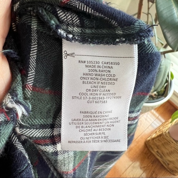 soft joie green and blue plaid flannel raw hem - Picture 6 of 6